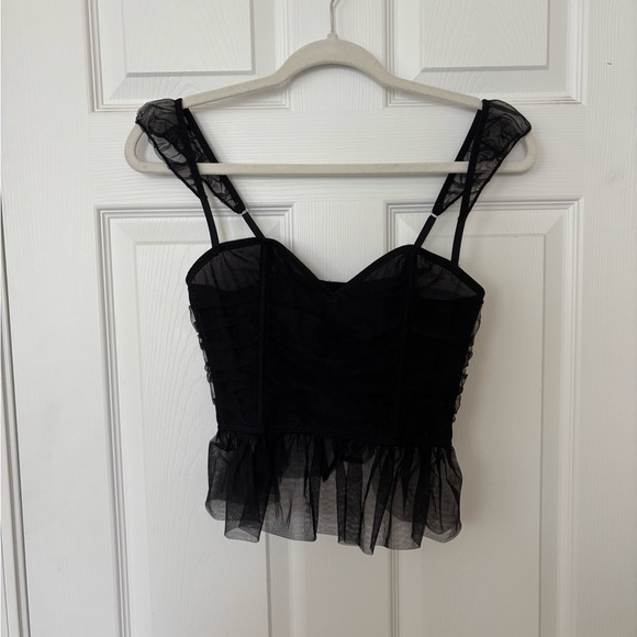 Black Sheer Ruffle Corset Tank Top, Size Medium - Picture 1 of 5